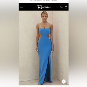 Blue Strapless Cutout Dress